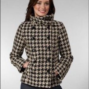 Tibi Black and Cream Houndstooth Pea Coat